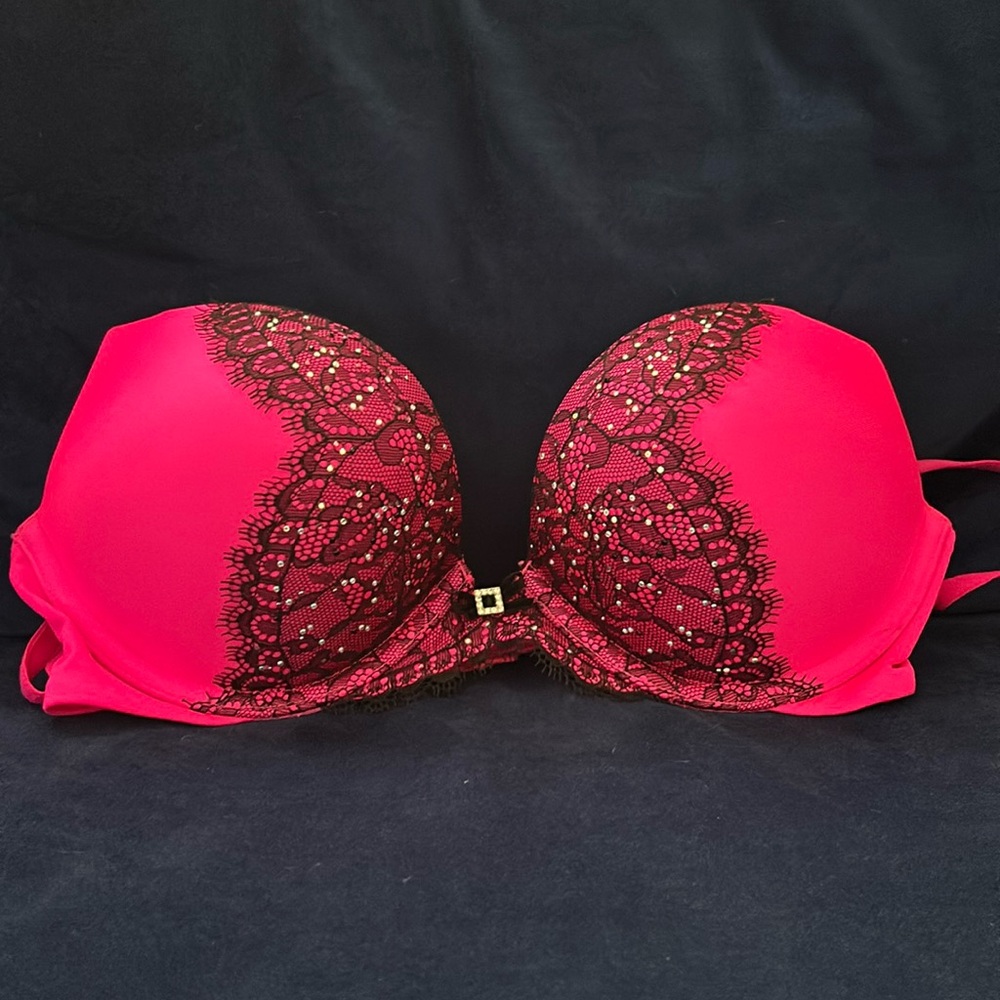 Victoria’s Secret miraculous plunge bra 34B #pushup hot pink #Barbiecore